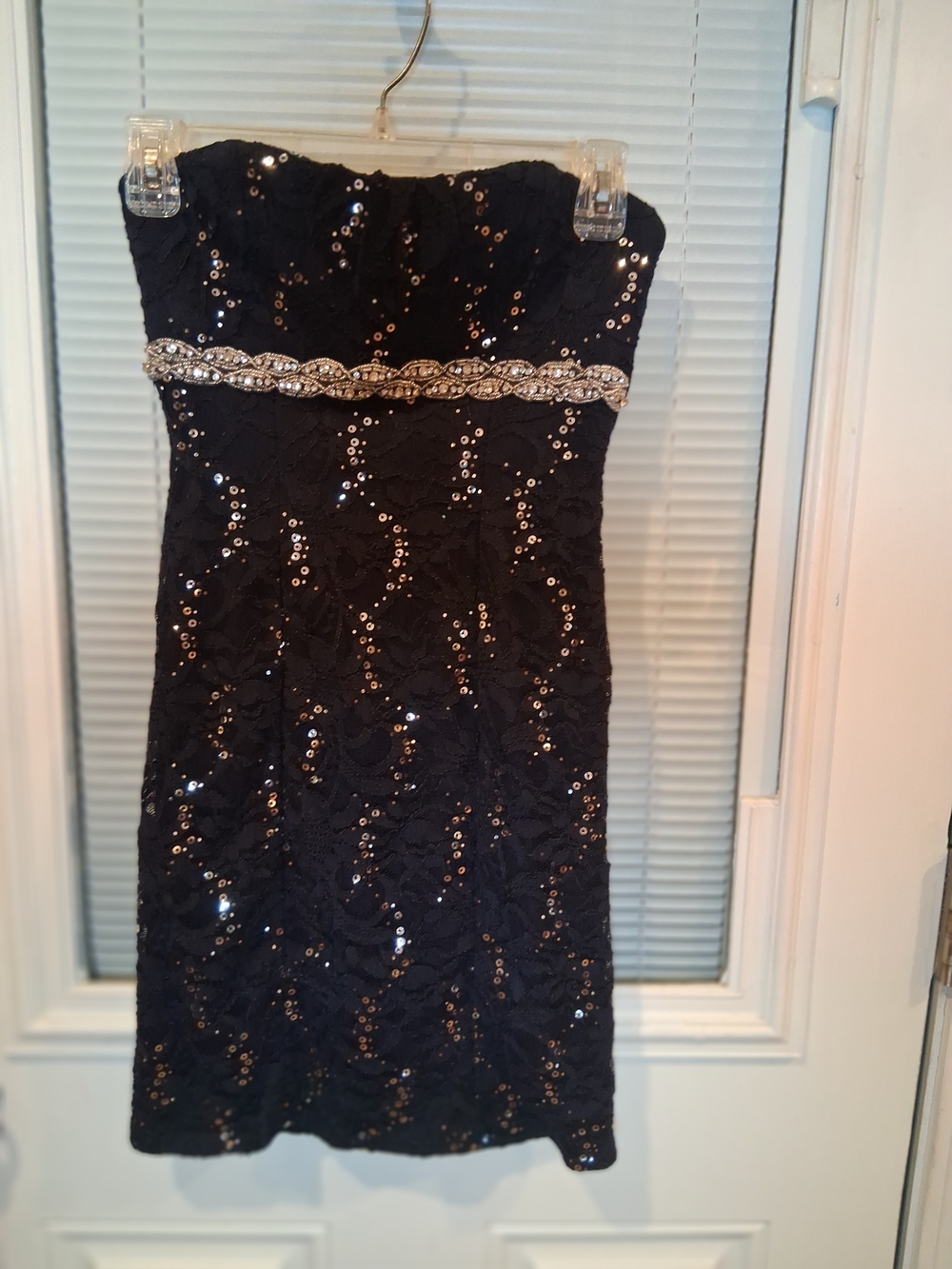 sku115 My Michelle Black Strapless Sequin Lace Dress with Beaded Waist Size 3